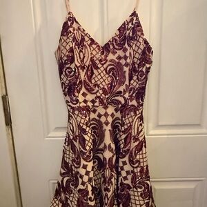 Trac Brown and Cream Mini Cocktail Prom Sequin Dress Adjustable Straps